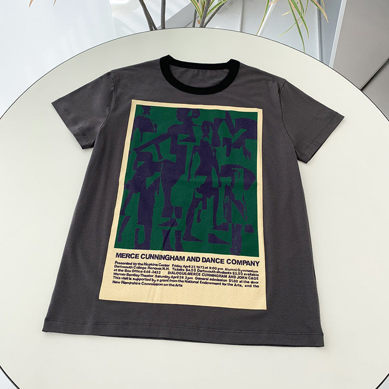 Cotton Loose Dancer Print T Couple Short Sleeve Cotton T-shirt Loose.