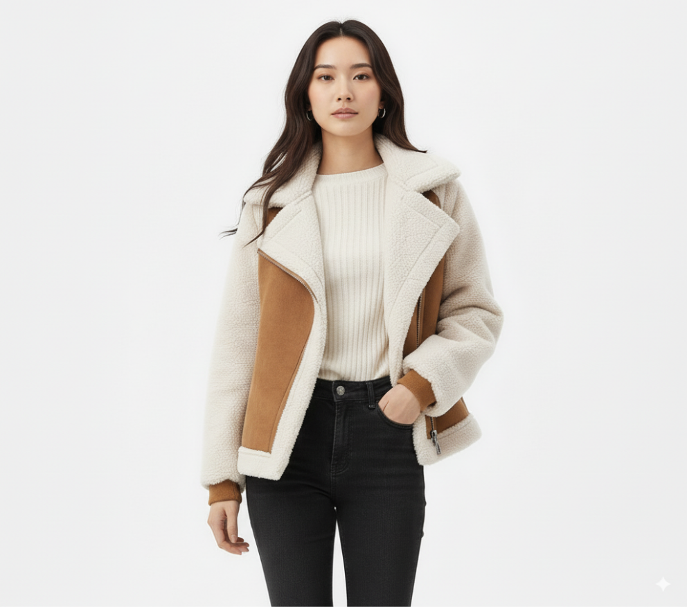 Suede Jacket Women Short Lamb Velvet Motorcycle Jacket