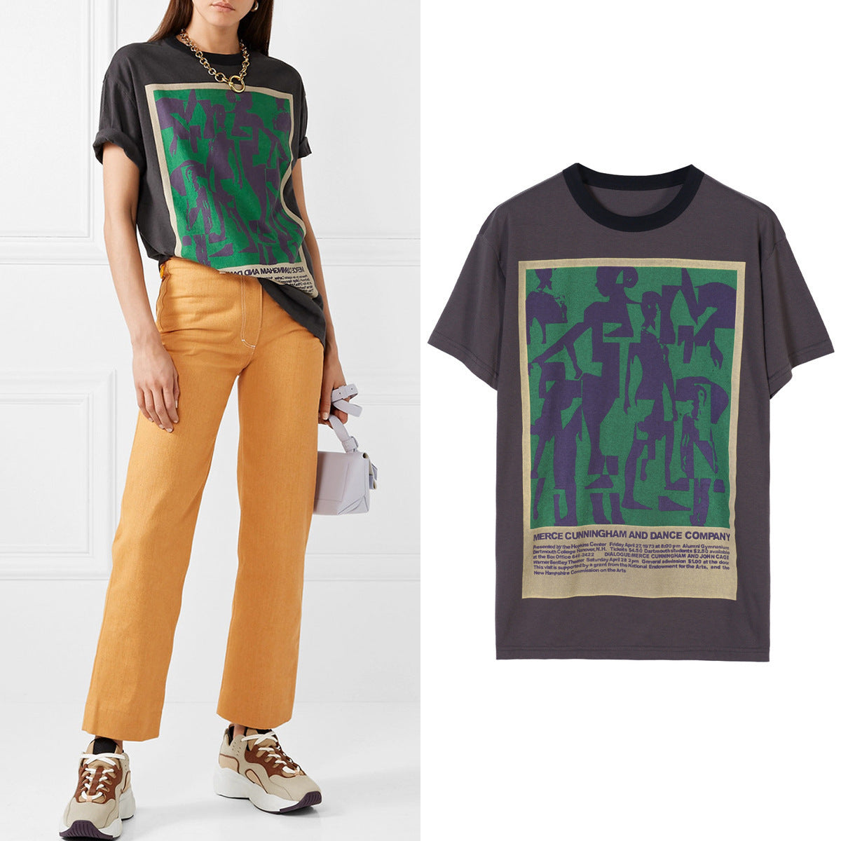 Cotton Loose Dancer Print T Couple Short Sleeve Cotton T-shirt Loose.